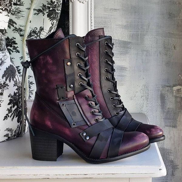 

latest style mid-heel boots ladies plus size lace-up fashion all-match women's shoes 35-43, Black