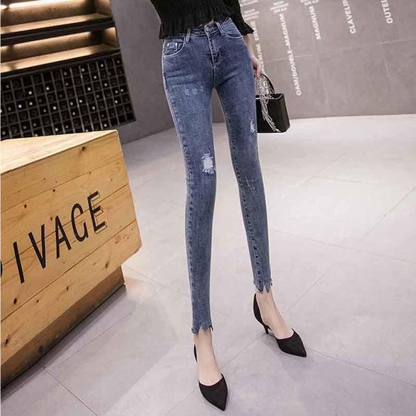 

women's jeans 2021 women spring vintage pencil trouser lady solid button hole high waist straight denim pant female plus size harem f92, Blue