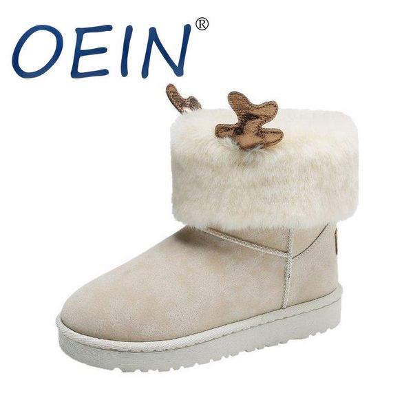 

boots oein women winter faux fur cute ankle warm plush snow ladies non slip platform solid soft comfortable short shoes fashion, Black