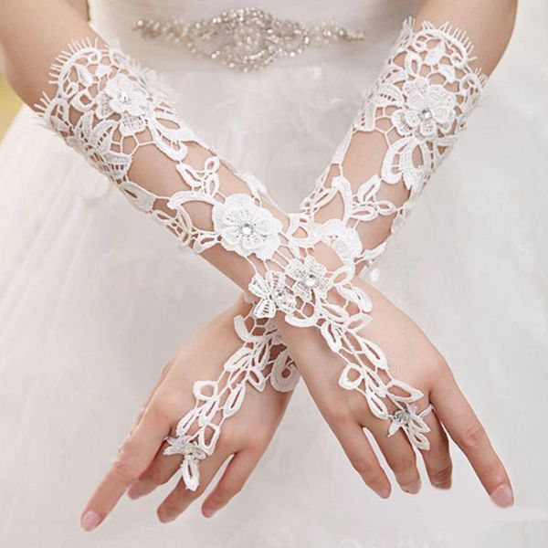 

bridal gloves wedding accessories sequined lace women's bride party breathable dress gants de mariee, White