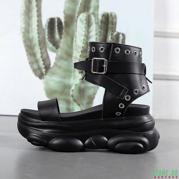 

sandals fashion wedges shoes for women 7.5cm high heels summer aussures femme leather platform white t0i4, Black