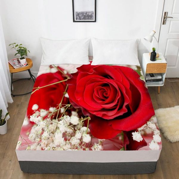 

sheets & sets 3d fitted sheet custom single double queen size mattress cover with elastic bed 150x200 bedding pink red rose for wedding
