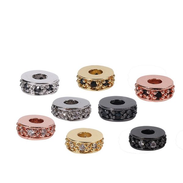 

jewelry desingers 7.5mm cz mirco pave metal disc spacer beads charm with 2mm hole, Black