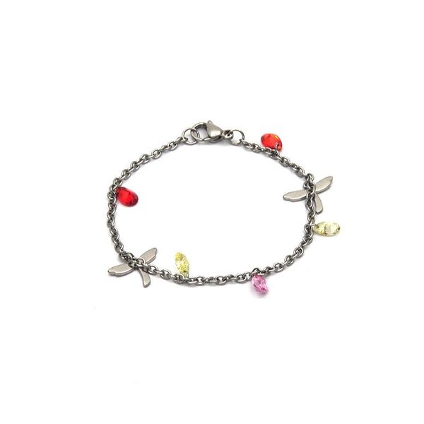 

link, chain stainless steel silver bracelets dragonfly three-colour zircon crystal delicacy for women br041178, Black