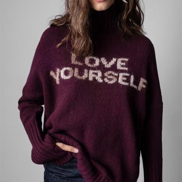 

women's sweaters women 100% wool sweater letter jacquard turtleneck long sleeve loose casual 2021 autumn winter female jumpers, White;black