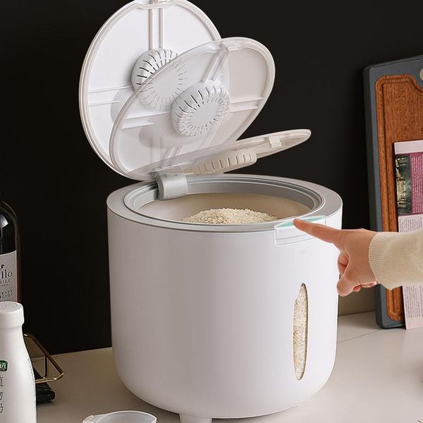 

storage bottles & jars large capacity box kitchen sealed insect-proof round rice bucket with cover grain coarse cereals pet food container