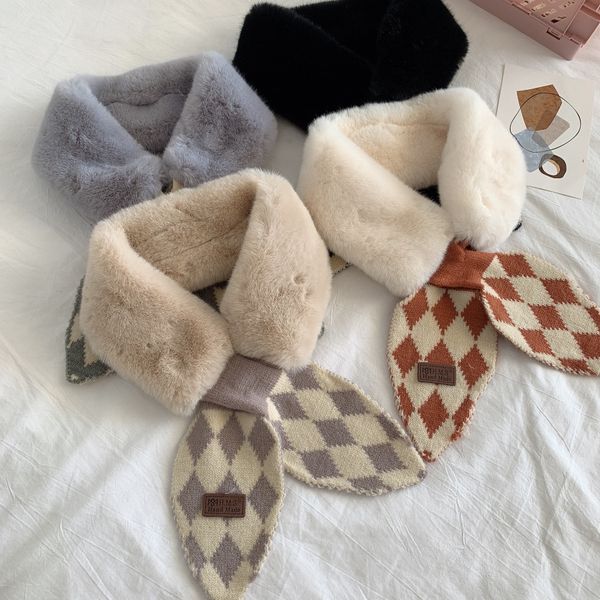 

easy matching nice and warm hairy rhombus knitted ribbon scarf for women fast delivery