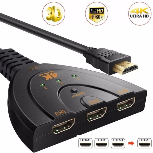 

audio cables & connectors 4k*2k 3d mini 3 port switch 1.4b 4k switcher splitter 1080p in 1 out hub for dvd hdtv xbox ps3 ps4