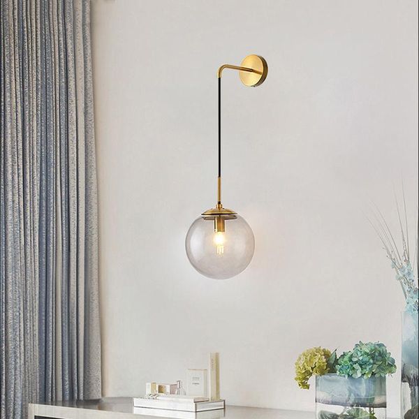 

wall lamps nordic brass gold ball glass sconce living room background lights bedside corridor aisle lighting mirror front lamp