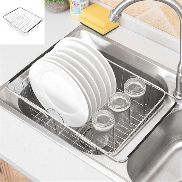 

stainless steel adjustable dish drying rack filter basket kitchen sink organizer drainage tool supplies storage & organization
