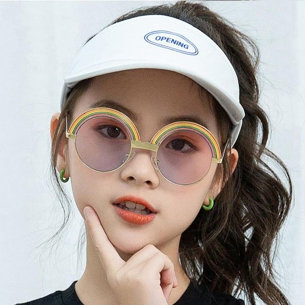

sunglasses 2021 fashion round rainbow child luxury colorful lens alloy frame metal hinge brand designer, White;black