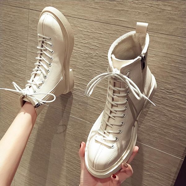 

boots student winter plush riding women lace up&zipper warm snow shoes retor british ankle botas mujer 2021, Black