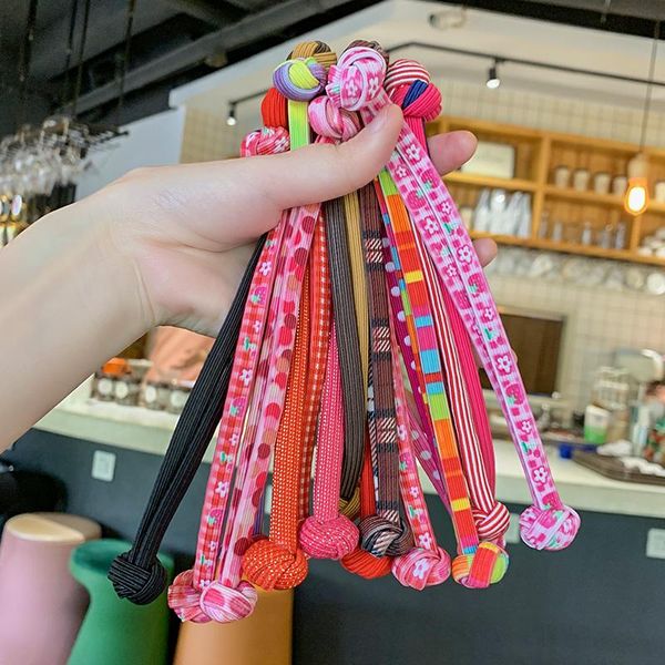 

hair accessories 6 set/lot children's headwear chinese knot kigh elastic rubber band girls rope tied tightly ponytail head tie gift, Slivery;white