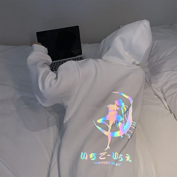 

women's hoodies & sweatshirts autumn and winter water ice moon reflective plush thickened hooded sweater for female students r0pn, Black