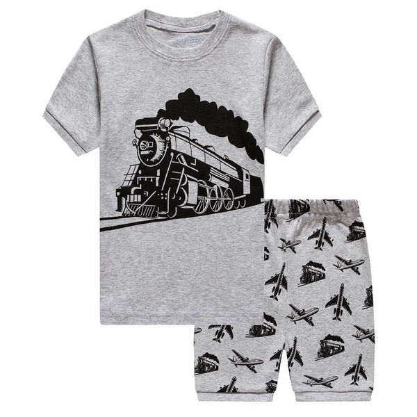 

boys and girls suits summer cotton children's train plane pattern men's short suit, White