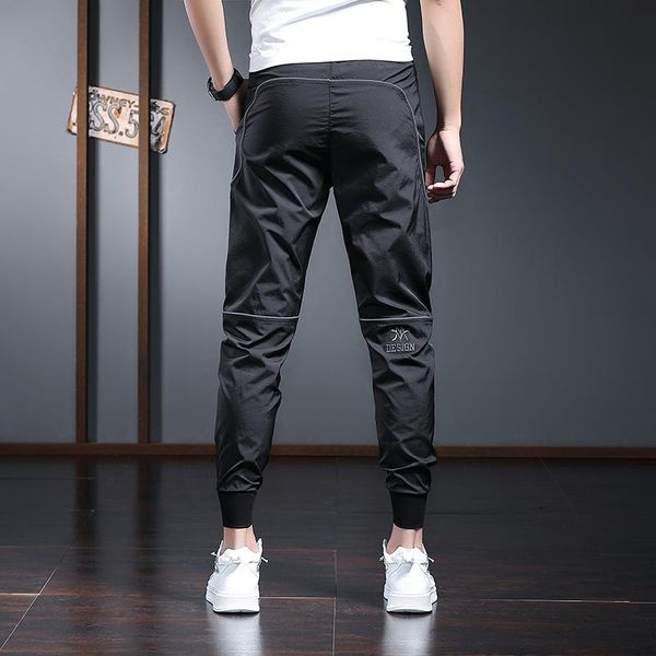 

men's pants 857 summer men pencil thin casual sport fashion loose unique design stretch nylon elastic waist solid color trousers male, Black