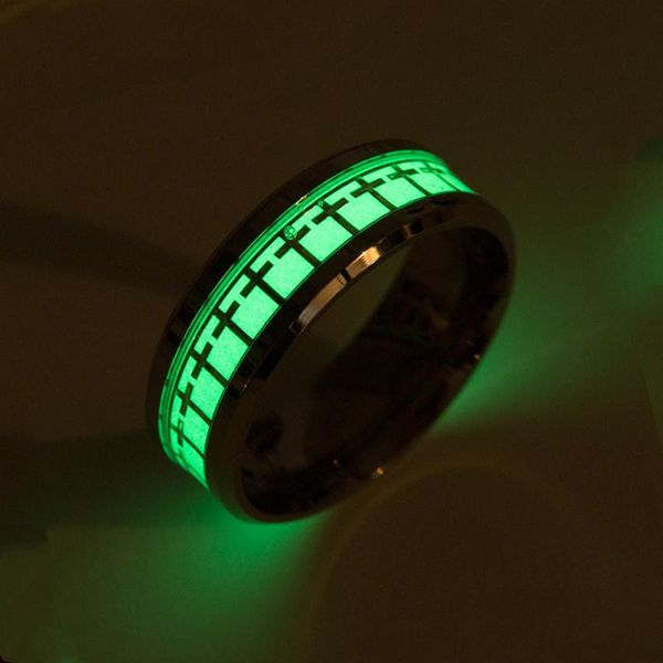 

cluster rings 2021 luminous ring for men women stainless steel cross fluorescent light simple fashion accessories boyfriend gift, Golden;silver