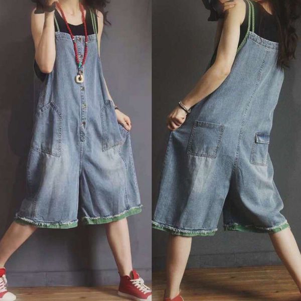 

casual washable denim strap women's loose large one-piece personality wide leg pants thin 2020 summer new, Black;white