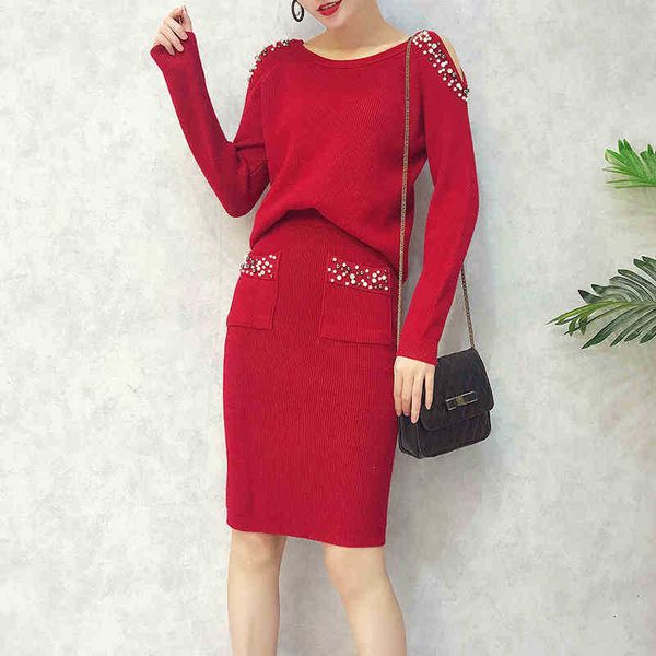 

two piece dress -suter de ptalos para mujer, , trajes falda manga larga con hombros scubiertos, suteres punto 69qa, White