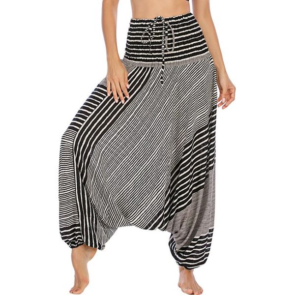 

women's pants & capris 2021fashion trousers two wear striped crotch hip hop dance women loose spaghetti strap halter backless bloomers, Black;white