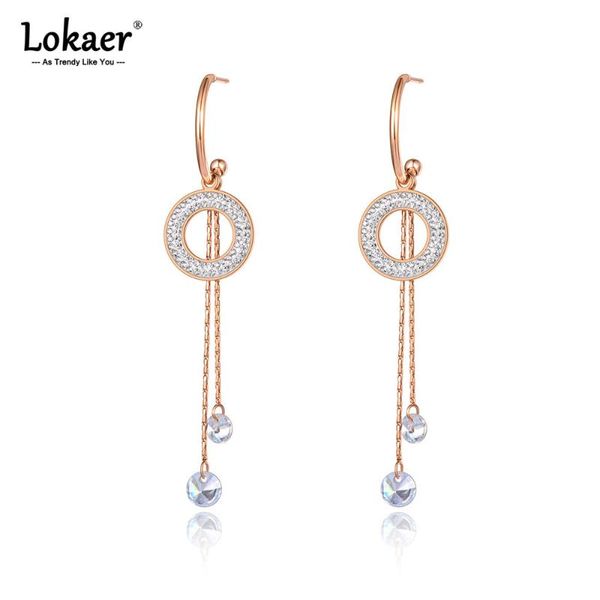

dangle & chandelier lokaer original design stainless steel sparkling circle tassel earrings trendy cz crystal for women girls e21006, Silver