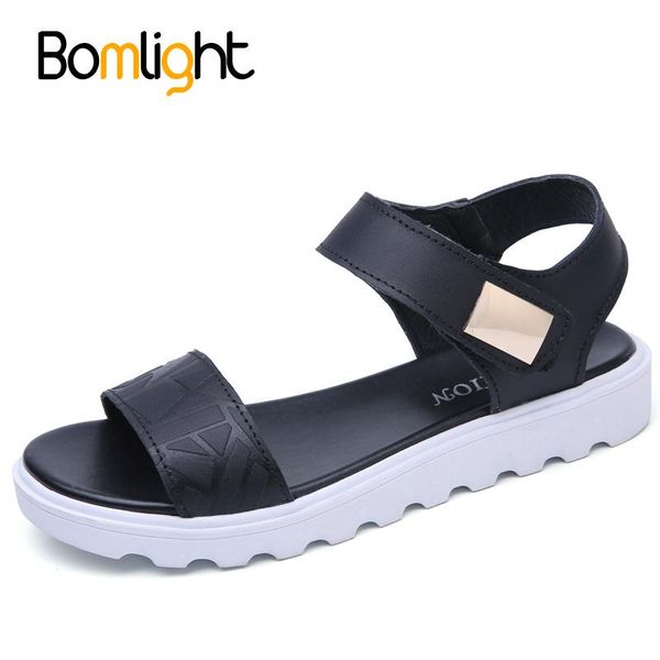 

bomlight open toe beach gladiator sandals women flats platform woman casual non-slip hook and loop summer shoes female, Black
