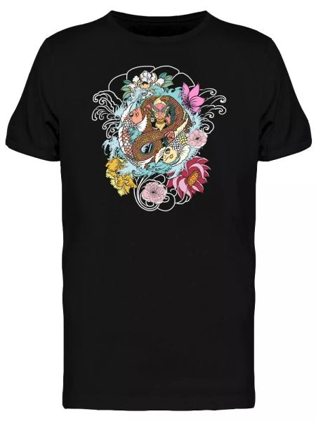 

koi carp and dragon japanese art men's tee -image by shutterstock, White;black