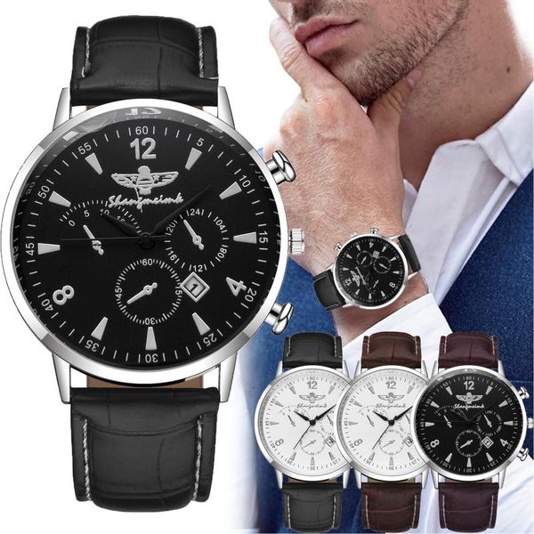 

wristwatches fashion watch men's casual calendar business quartz belt, Slivery;brown