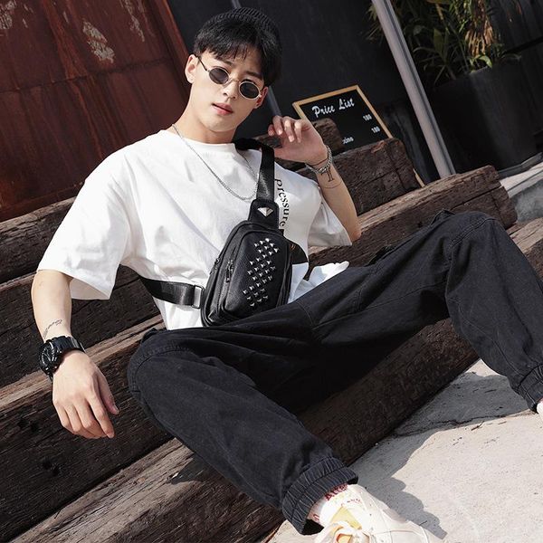 

waist bags men's chest bag fashion rivet korean youth shoulder 2021 jiulin
