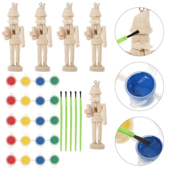 

decorative objects & figurines 5pcs xmas wooden nutcracker soldier ornaments puppet