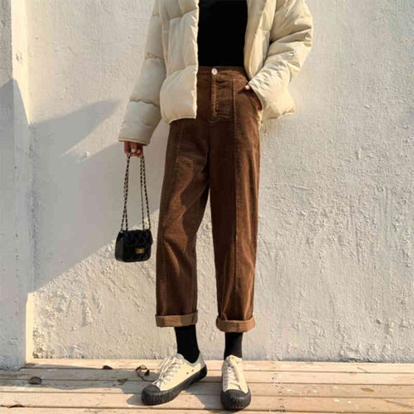 

capris fall winter women with high waist cotton corduroy harem all combined casual female pants loose turnip s161, Black;white