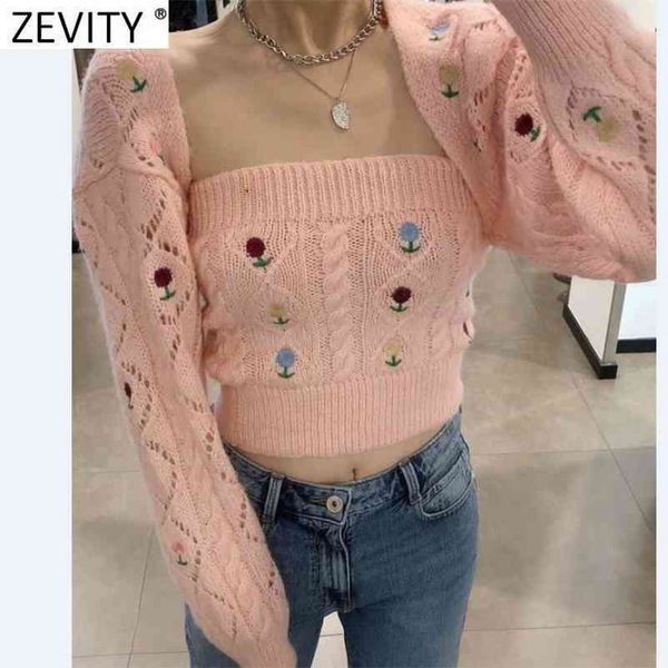 

women sweet floral embroidery hollow knitting sweater femme chic design high street casual ladies cardigans s579 210416, White;black