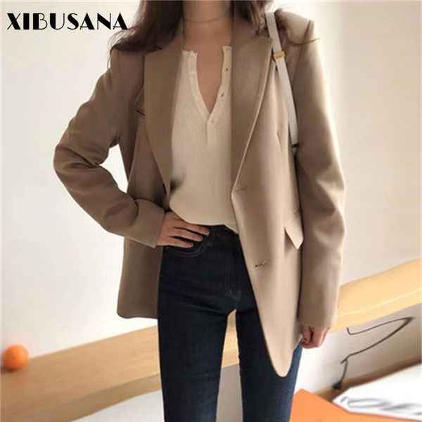 Blazer da donna vintage Elegante giacca da donna monopetto Solid Autunno Inverno Allentato Capispalla di alta qualità 210423