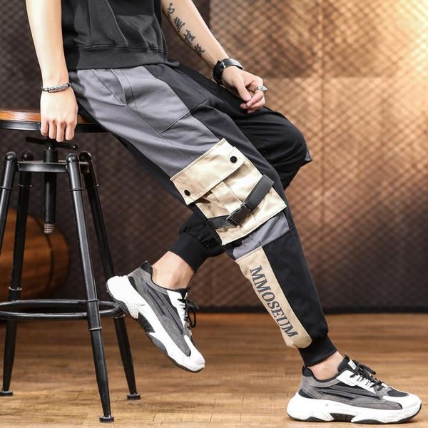 Хип-хоп мальчик многокарманский эластичный дизайн талии дизайн гарем тренд мужская уличная одежда панк случайные брюки Jogger комбинезон мода мужские брюки мужские