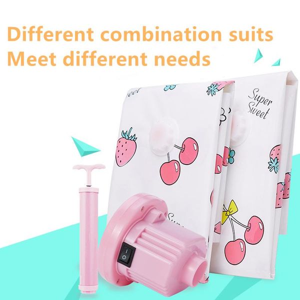 

large vacuum storage bag cute pink organizer transparent foldable clothes seal compressed electric suction pump clothing & wardrobe