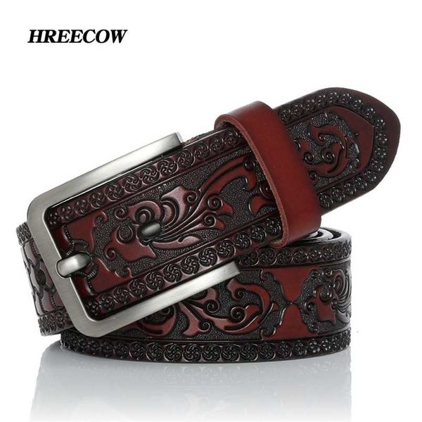 

belts for men cow genuine leather designer belt male fashion classic vintage pin buckle strap for cowboy jeans 220210, Black;brown