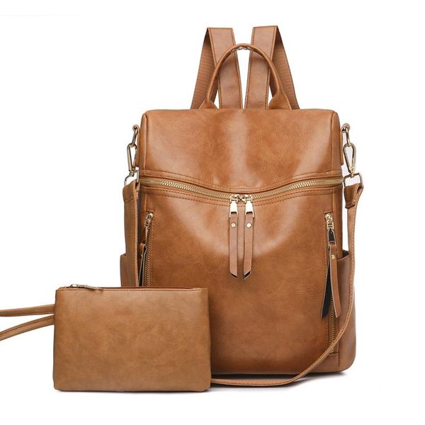 

backpack style women pu leather casual solid color handbag multifunction shoulder bag for teenagers travel school bags