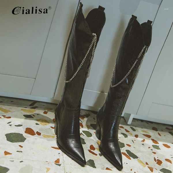 

boots cialisa riding boot for women knee high shoes genuine leather tube autumn winter knight thick heel1, Black