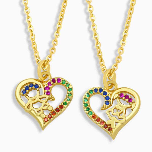

valentine day gifts rainbow crystal boy girl necklace love heart pendant couple gold plated jewelry nkeu14, Silver