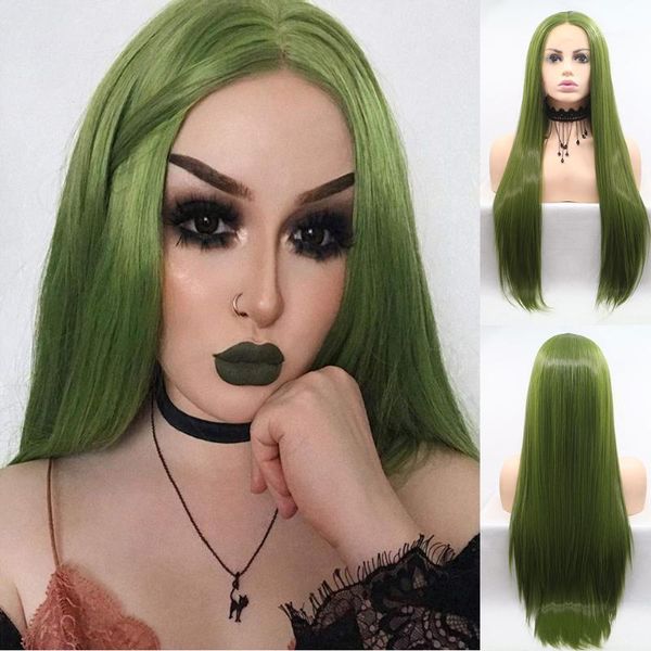 

baicheng olive green wigs for women synthetic long straight wig mint glueless heat resistant1, Black