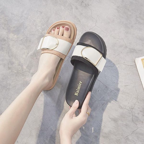 

beach shoes woman's slippers luxury slides low platform sabot 2021 designer soft basic rome rubber fabric fashion pu hoof heels, Black