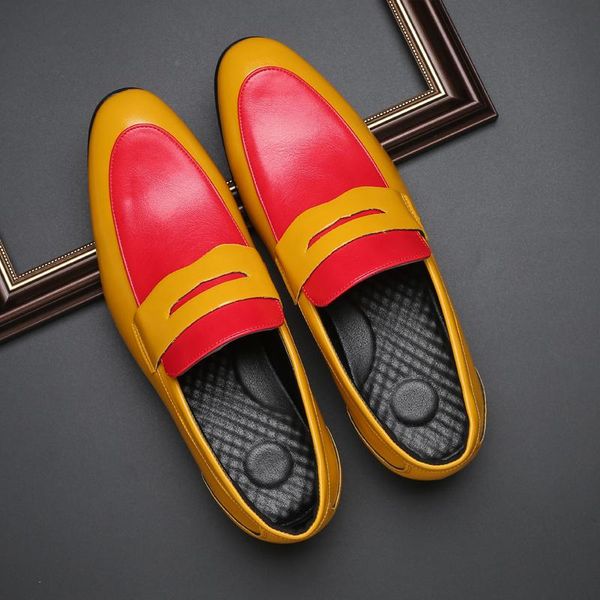 

dress shoes yomior big size italian style men casual mixed colors formal leather business loafers wedding oxfords, Black