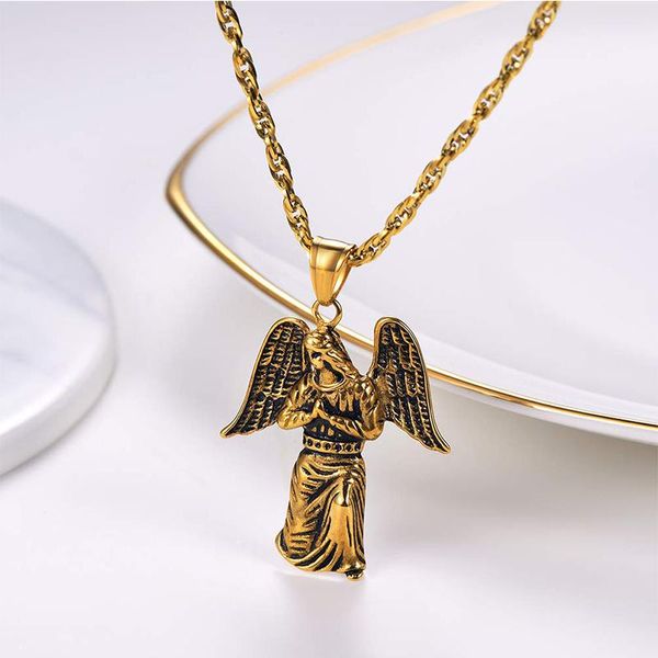 

chain on the neck for men necklaces pendant link necklace punk stainless stee angel friends retro stly chains, Silver