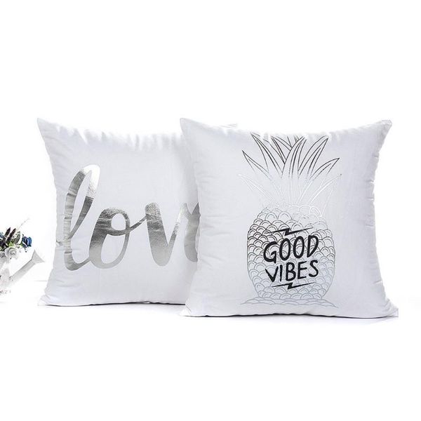 

silver foil printing pillow case waist throw cushion cover home decor chair seat square poszewki na poduszki