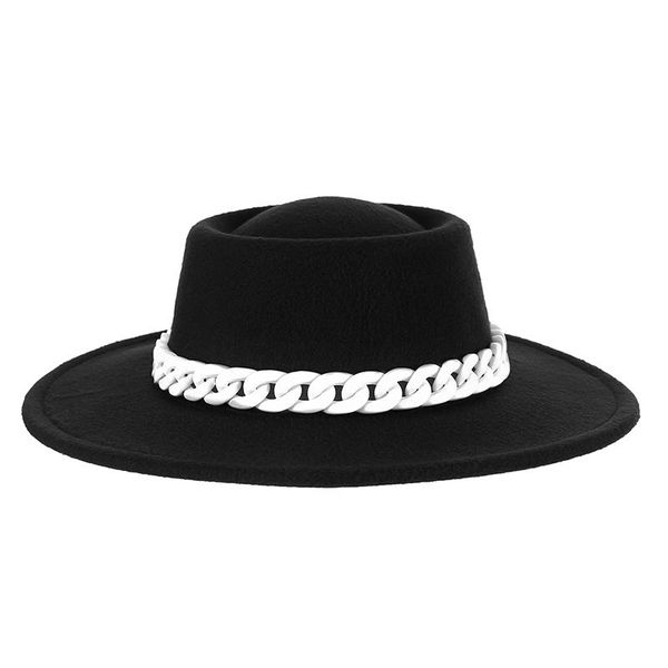 

wide brim hats for women chain green red hat men jazz cap panama pork pie felt hip hop autumer winter sombreros de fieltro, Blue;gray