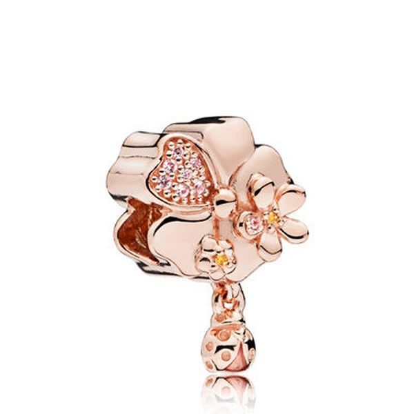 

fits pandora bracelets 20pc rose gold flower silver charms bead for women making diy european necklace jewelry accessorie, Black
