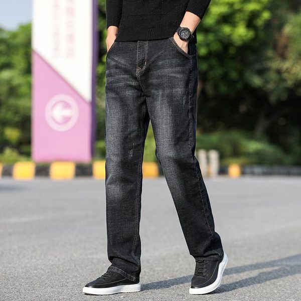 

men's jeans spring summer cotton classic style no elasticity straight business casual denim pants male brand trousers, Blue