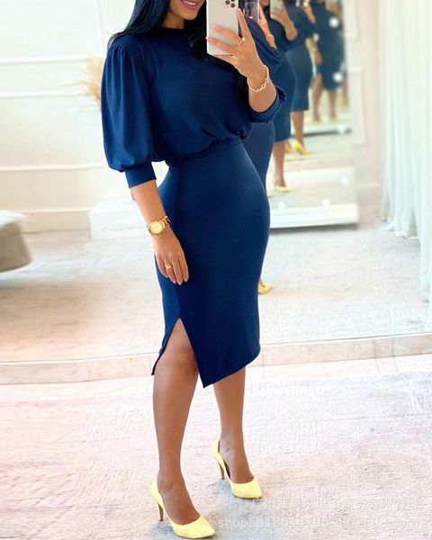 

casual dresses dress women elegant office buttocks party long sleeve split fork female street wear vestidos autumn 2021 ladies, Black;gray