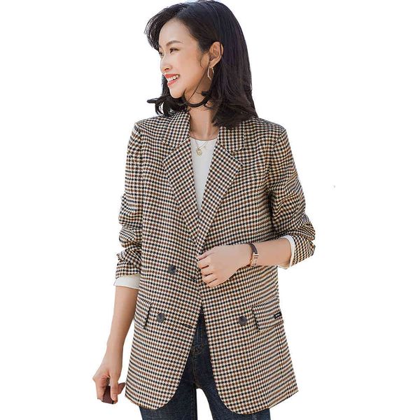 

women's suits & blazers ladies black coffee plaid double breasted blazer women female outerwear spring autumn coat jacket g2w1, White;black