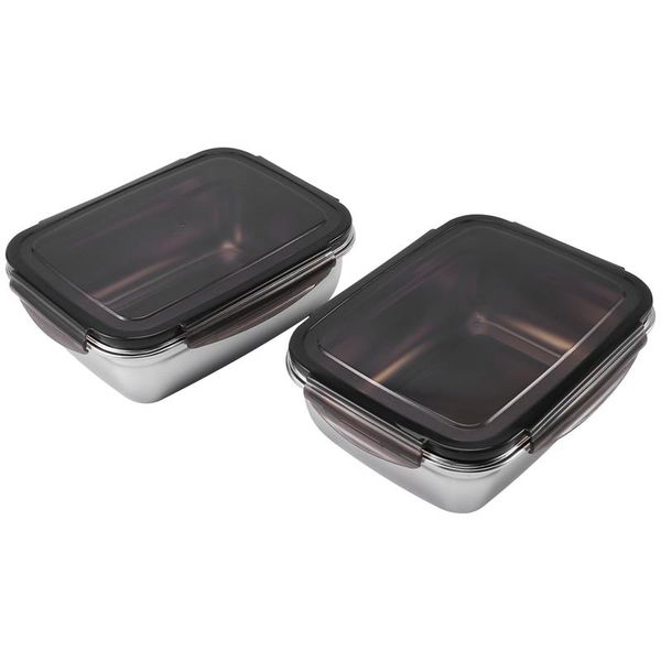 

pcs stainless steel rectangle fresh-keeping box sealed container,fresh-keeping lunch with lid - 1800ml dinnerware sets